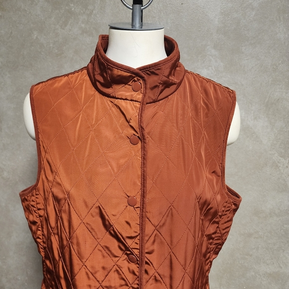 Talbots Flannel Lined Quilted Orange Vest Size Large - Picture 7 of 12
